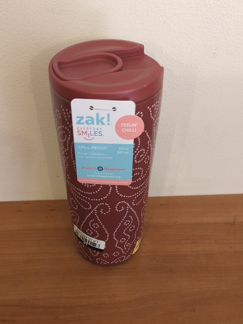 Zak! Everyday Smiles Spill-Proof Travel Tumbler - Maroon 20 Oz